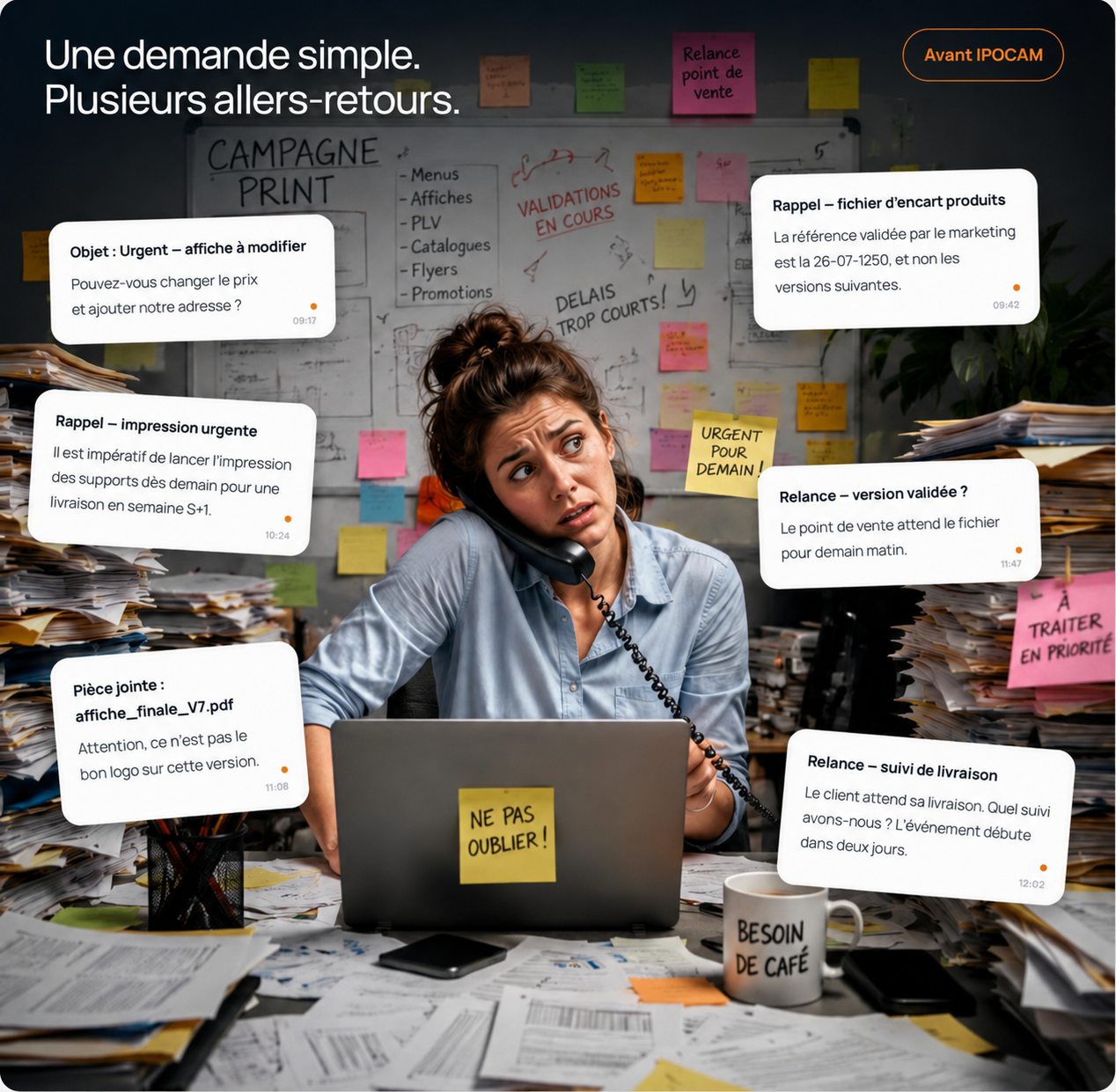 Responsable marketing débordée par les demandes de modifications, les validations et les relances